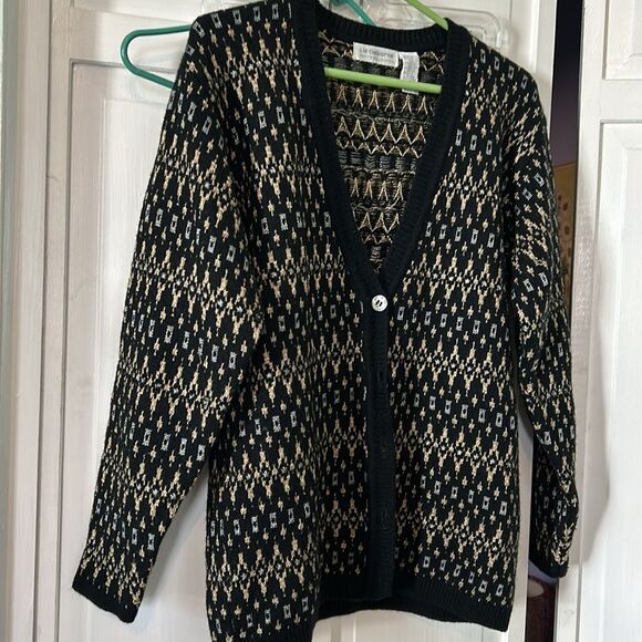 Vintage black and gold metallic cardigan- Size MP - Picture 4 of 7
